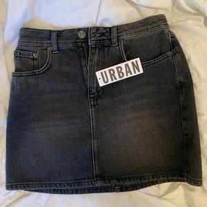 Black denim mini skirt